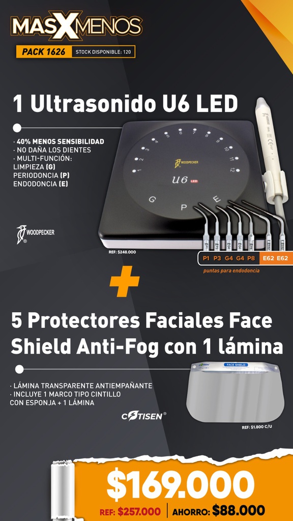 1 Ultrasonido U6 LED Woodpecker + 5 Protectores Faciales con 1 lámina Cotisen