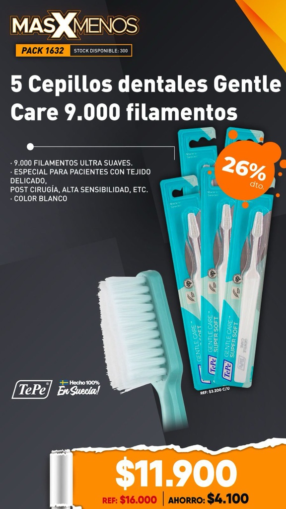 5 Cepillos dentales Gentle Care 9.000 Tepe