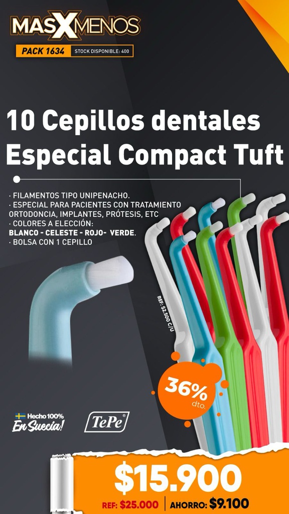 10 Cepillos dentales Especial Compact Tuft Tepe
