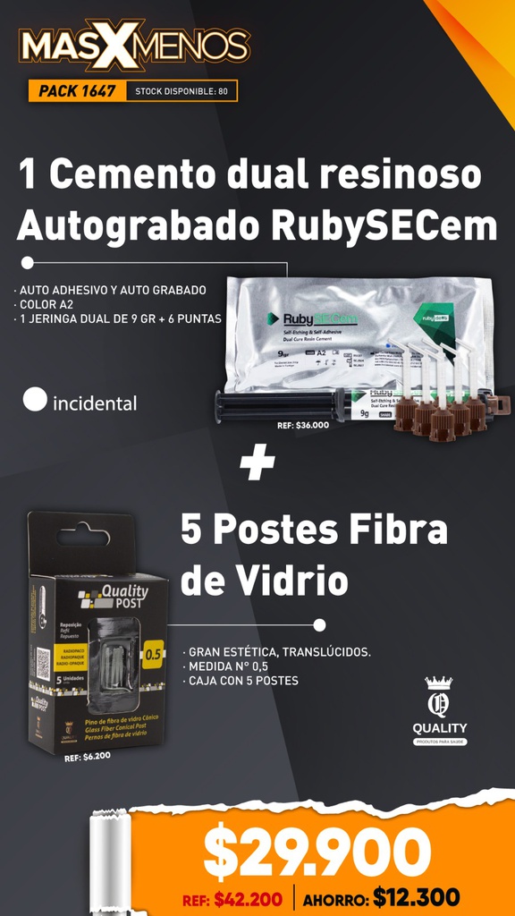 1 Cemento dual resinoso Autograbado RubySECem Incidental + 5 Postes Fibra de Vidrio Quality Post