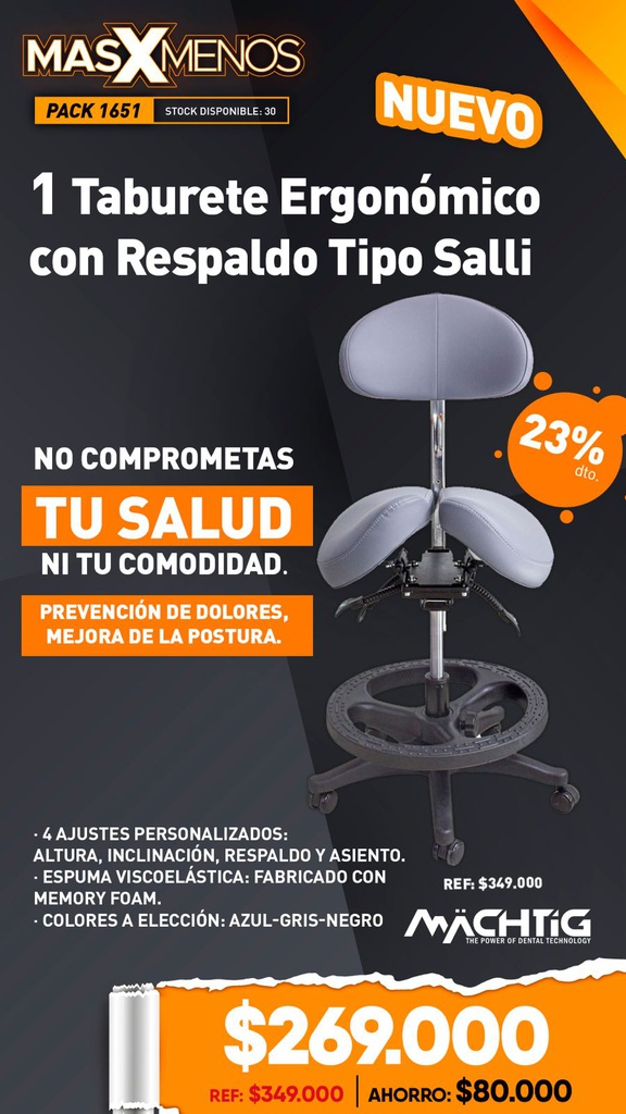 1 Taburete ergonómico con Respaldo tipo Salli Machtig