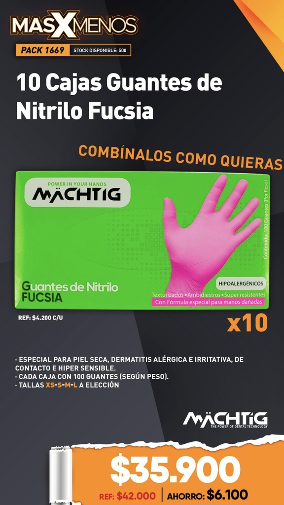 10 Cajas Guantes de Nitrilo Fucsia Machtig