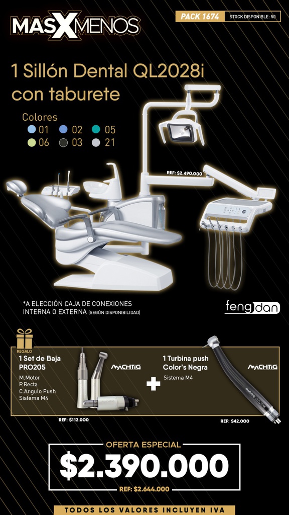 1 Sillón Dental QL2028i con taburete Fengdan + Regalos
