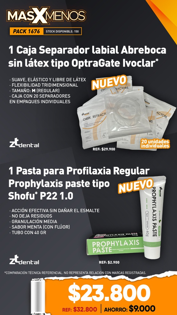 1 Caja Separador labial Abreboca sin látex tipo OptraGate Ivoclar + 1 Pasta para Profilaxia Regular Prophylaxis paste tipo Shofu P22 1.0 ZT dental