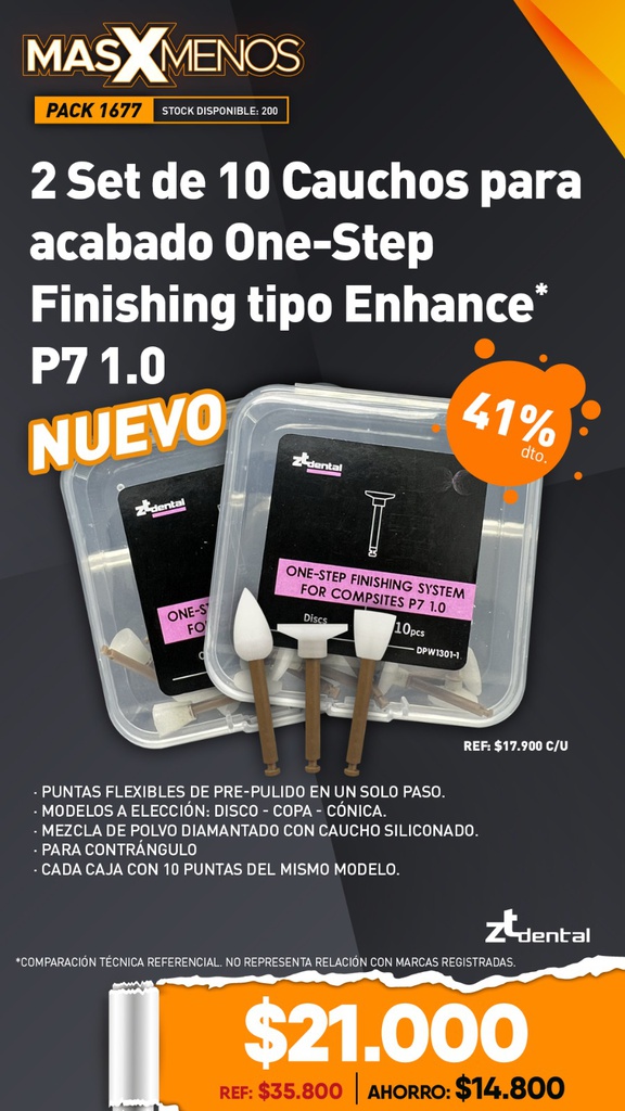 2 Set de 10 Cauchos para acabado One-Step Finishing tipo Dentsply P7 1.0 ZT Dental