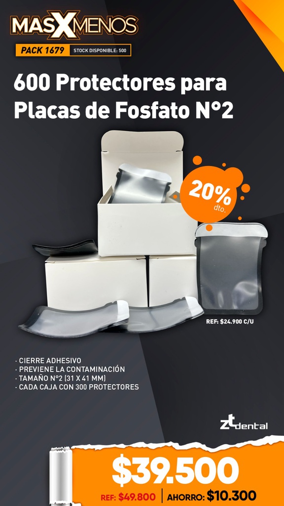 600 Protectores para Placas de Fosfato N°2 ZT Dental