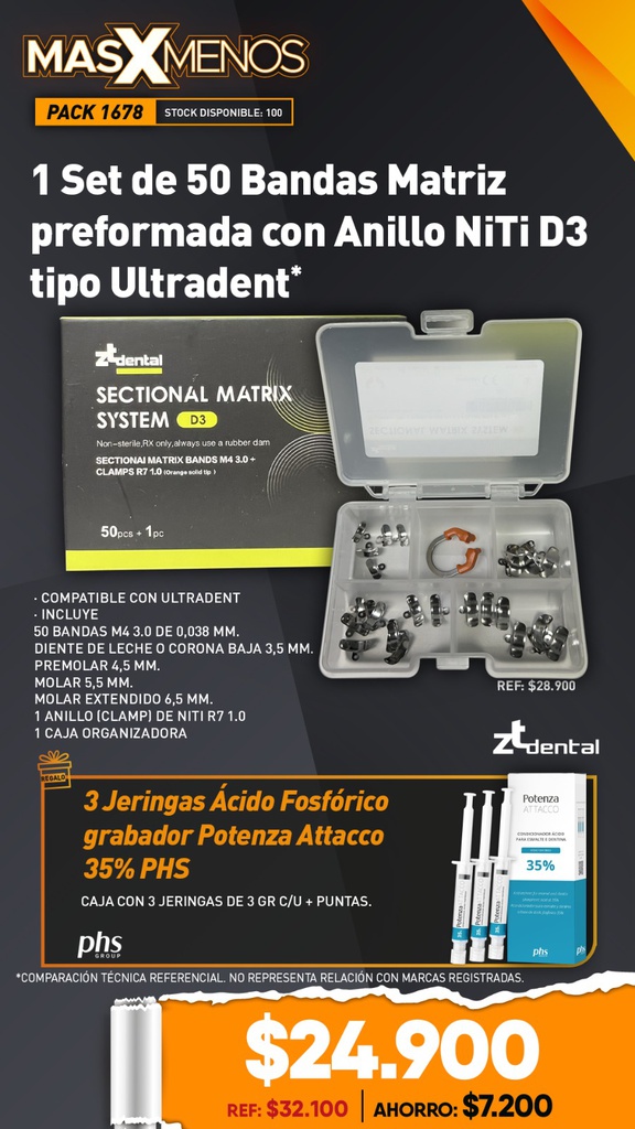 1 Set de 50 Bandas Matriz preformada con Anillo NiTi D3 tipo Ultradent ZT Dental + Regalo