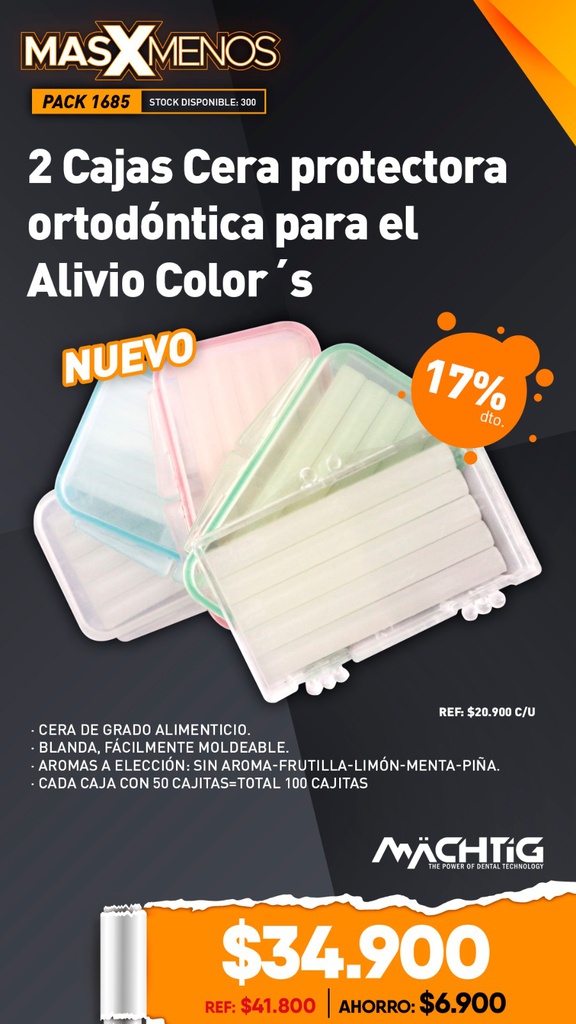 2 Cajas Cera protectora ortodóntica para el Alivio Color´s Machtig