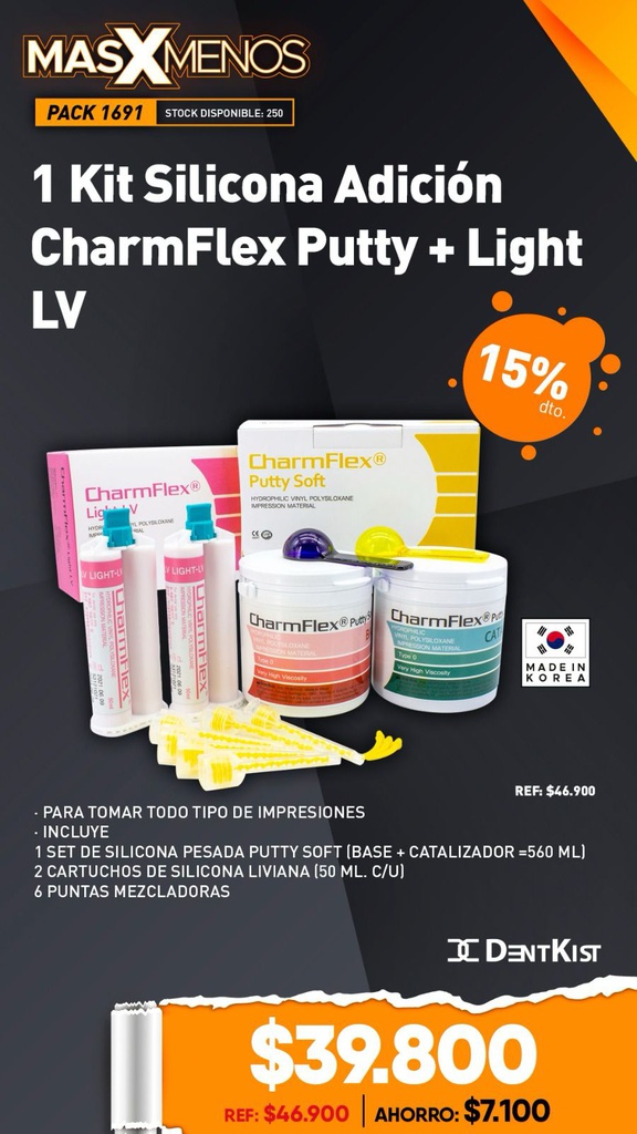 1 Kit Silicona Adición CharmFlex Putty + Light LV Dentkist