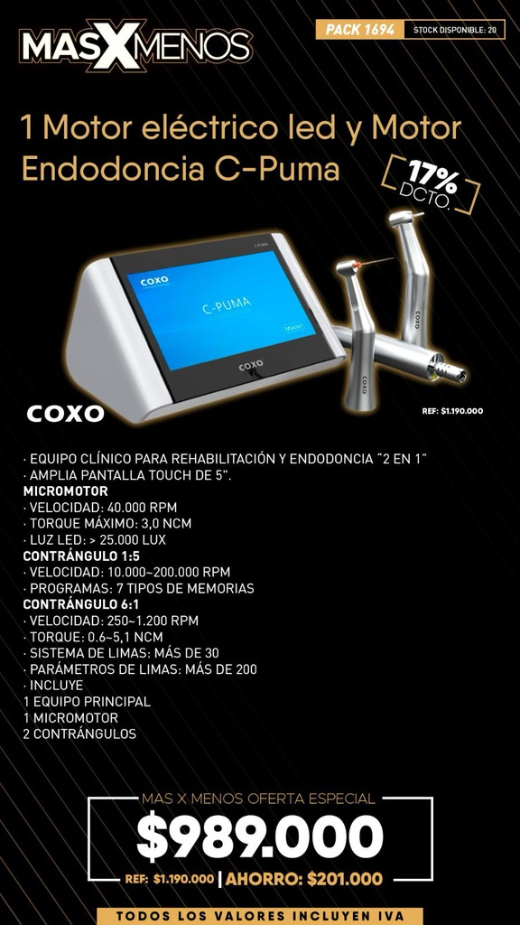 1 Motor eléctrico led y Motor Endodoncia C-Puma Master Coxo