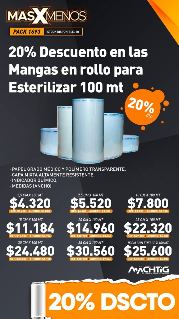 Mangas en rollo para Esterilizar 100 mt Machtig