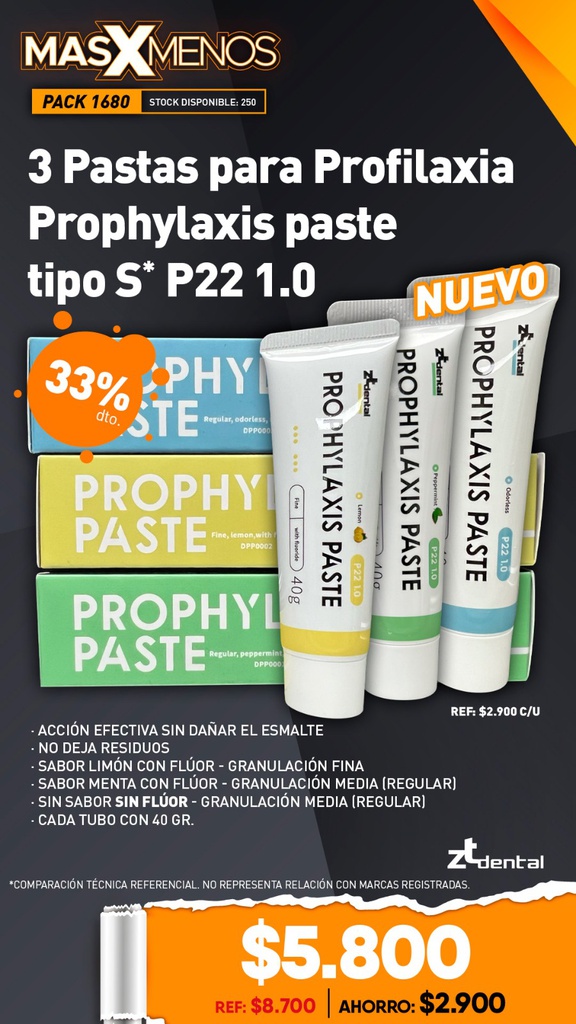 3 Pastas para Profilaxia Prophylaxis paste tipo S P22 1.0 ZT dental