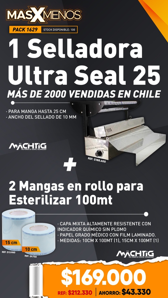 1 Selladora Ultra Seal 25 Machtig + 2 Mangas para Esterilizar Machtig