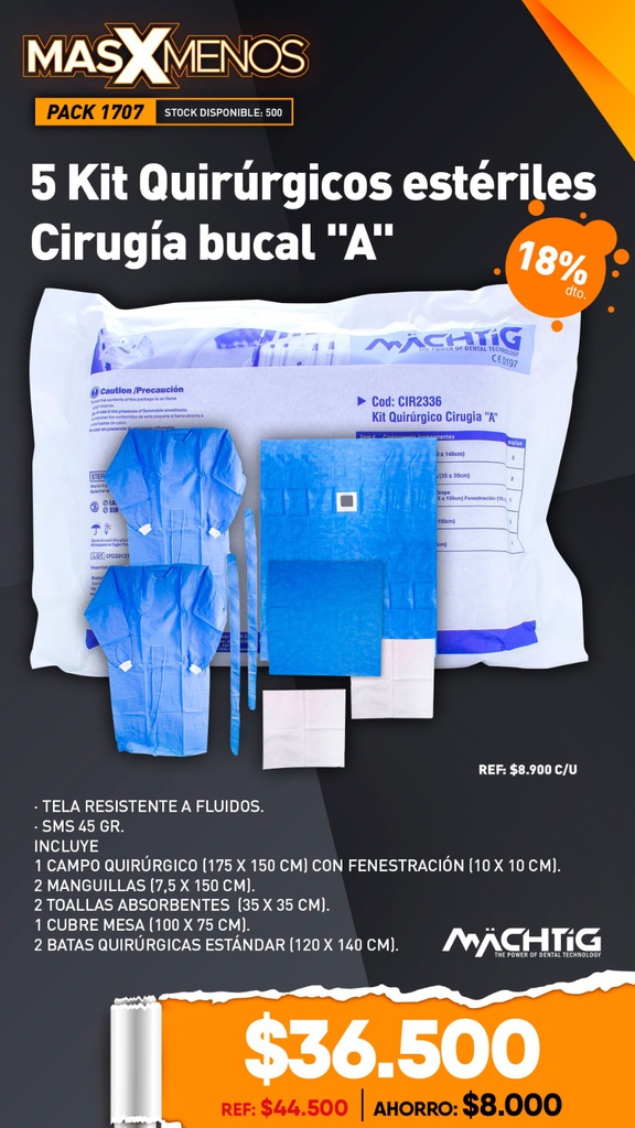 5 Kit Quirúrgicos estériles Cirugía bucal &quot;A&quot; Machtig