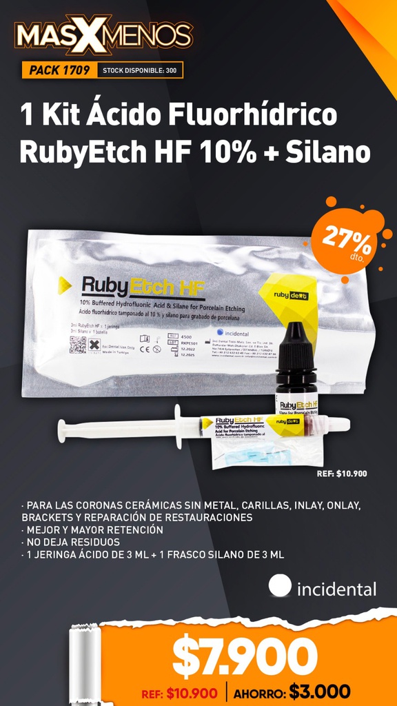 1 Kit Ácido Fluorhídrico RubyEtch HF 10% + Silano Incidental
