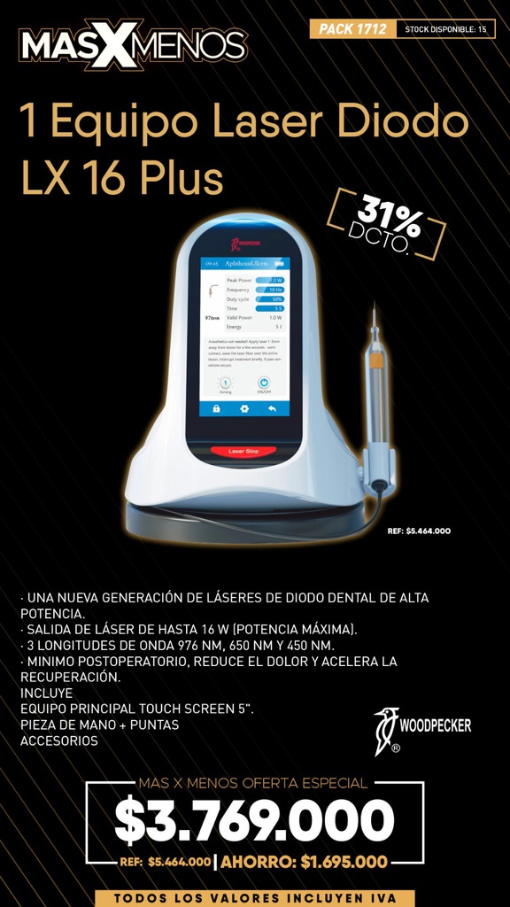 1 Equipo Laser Diodo LX 16 Plus Woodpecker