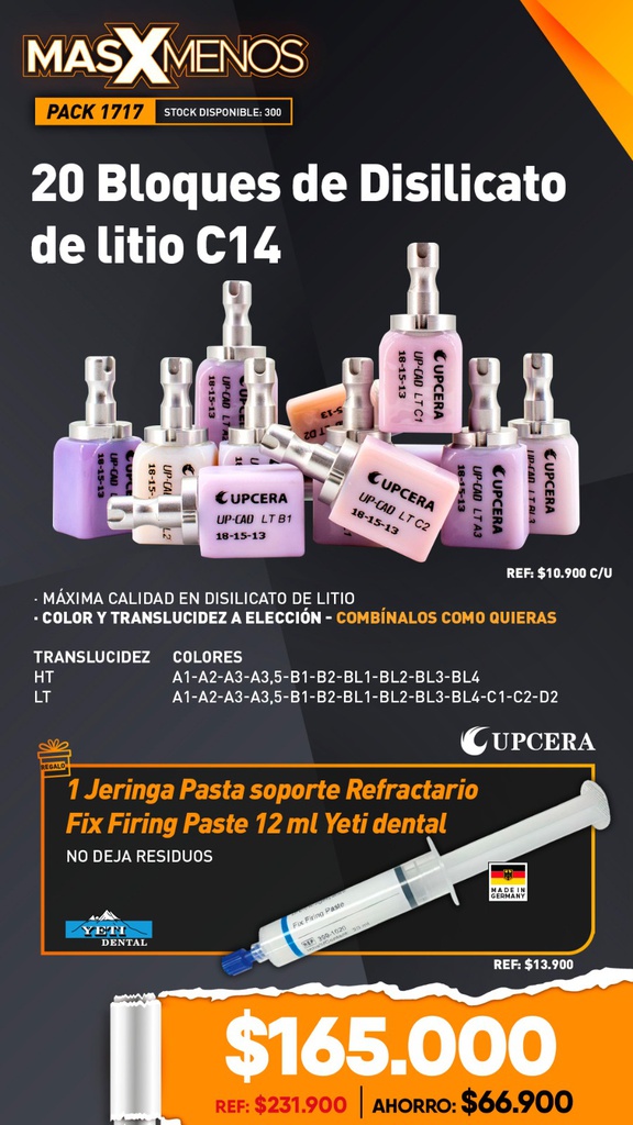 20 Bloques de Disilicato de litio C14 Upcera + Regalo