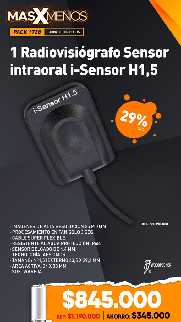 1 Radiovisiógrafo Sensor intraoral i-Sensor H1,5 Woodpecker