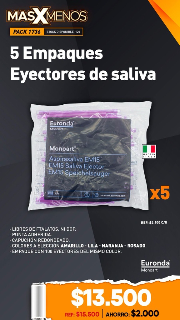 5 Empaques Eyectores de saliva Monoart Euronda