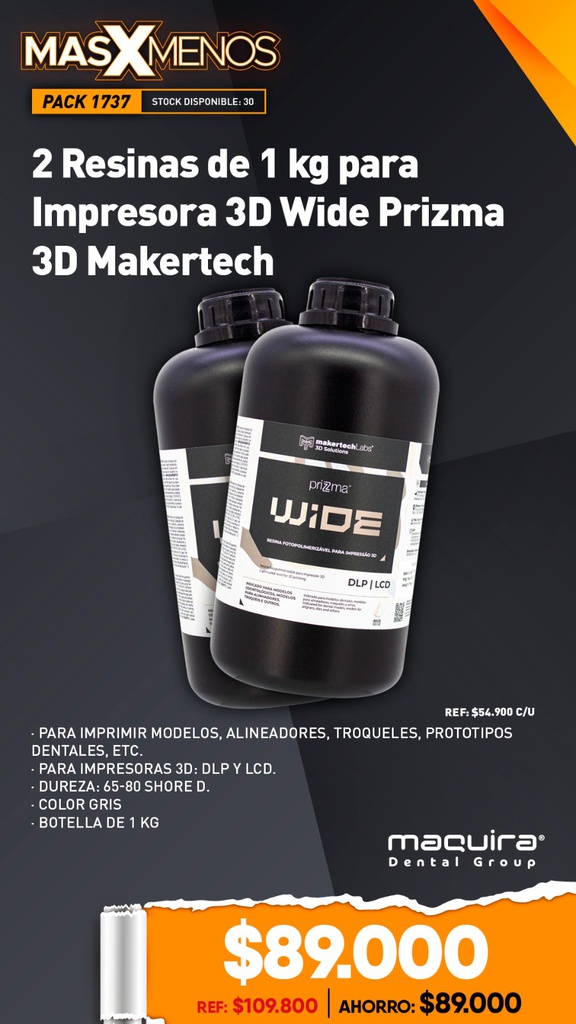 2 Resinas para Impresora 3D Wide Prizma 3D Makertech Maquira Group