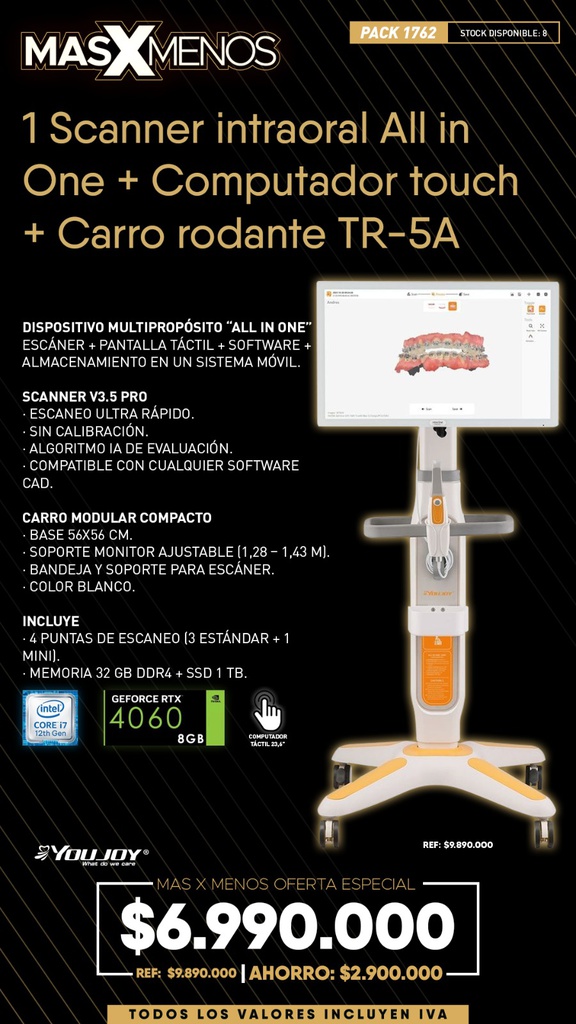 1 Scanner intraoral All in One + Computador touch + Carro rodante TR-5A Youjoy by Runyes