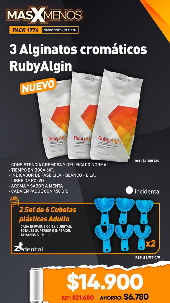 3 Alginatos cromáticos RubyAlgin Incidental + Regalo
