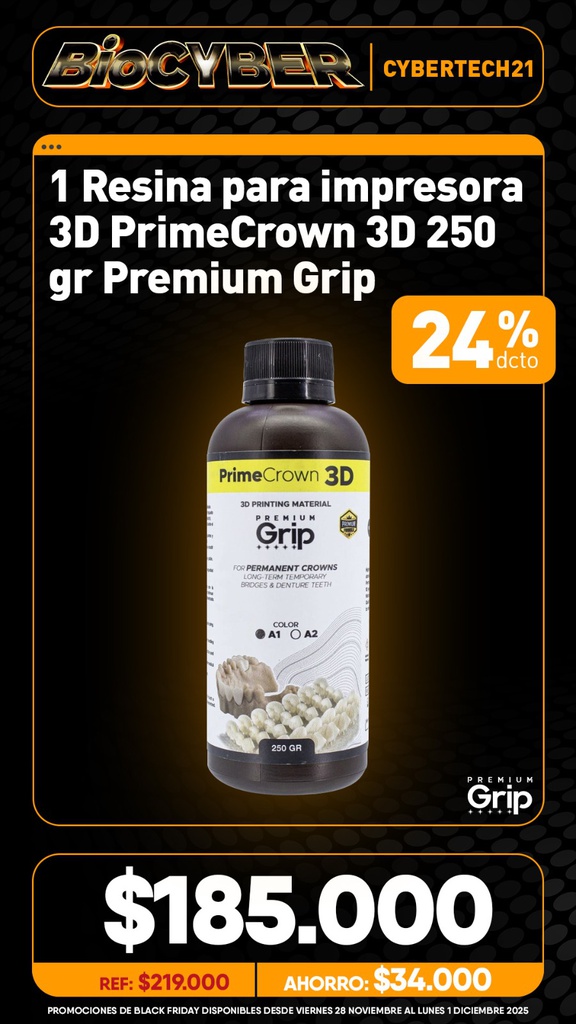 1 Resina para impresora 3D PrimeCrown 3D 250 gr Premium Grip