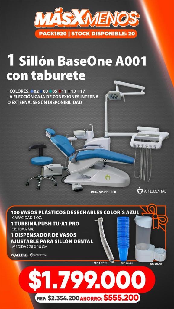 1 Sillón Dental BaseOne A001 con taburete Appledental + Regalos