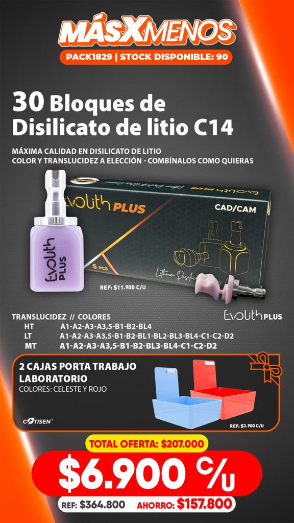 30 bloques de disilicato C14 Evolith Plus + Regalo