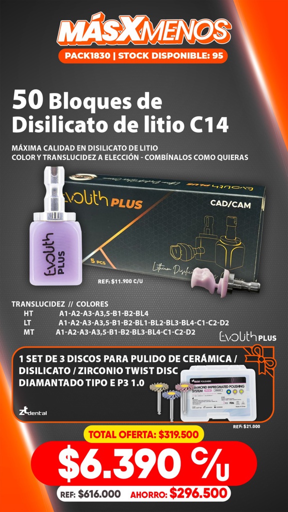 50 bloques de disilicato C14 Evolith Plus + Regalo