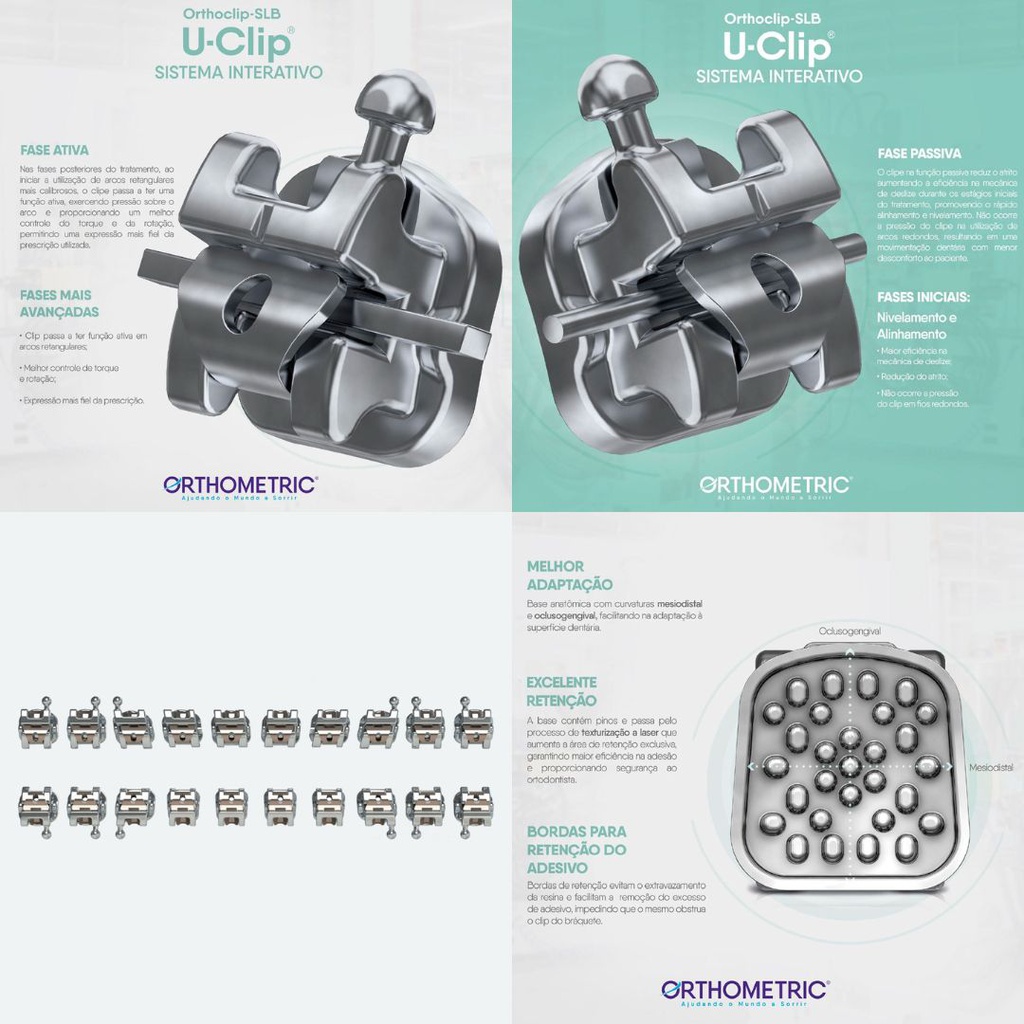Kit 1 Caso Brackets Autoligado ROTH (B+A+T) SLB U-Clip Orthometric