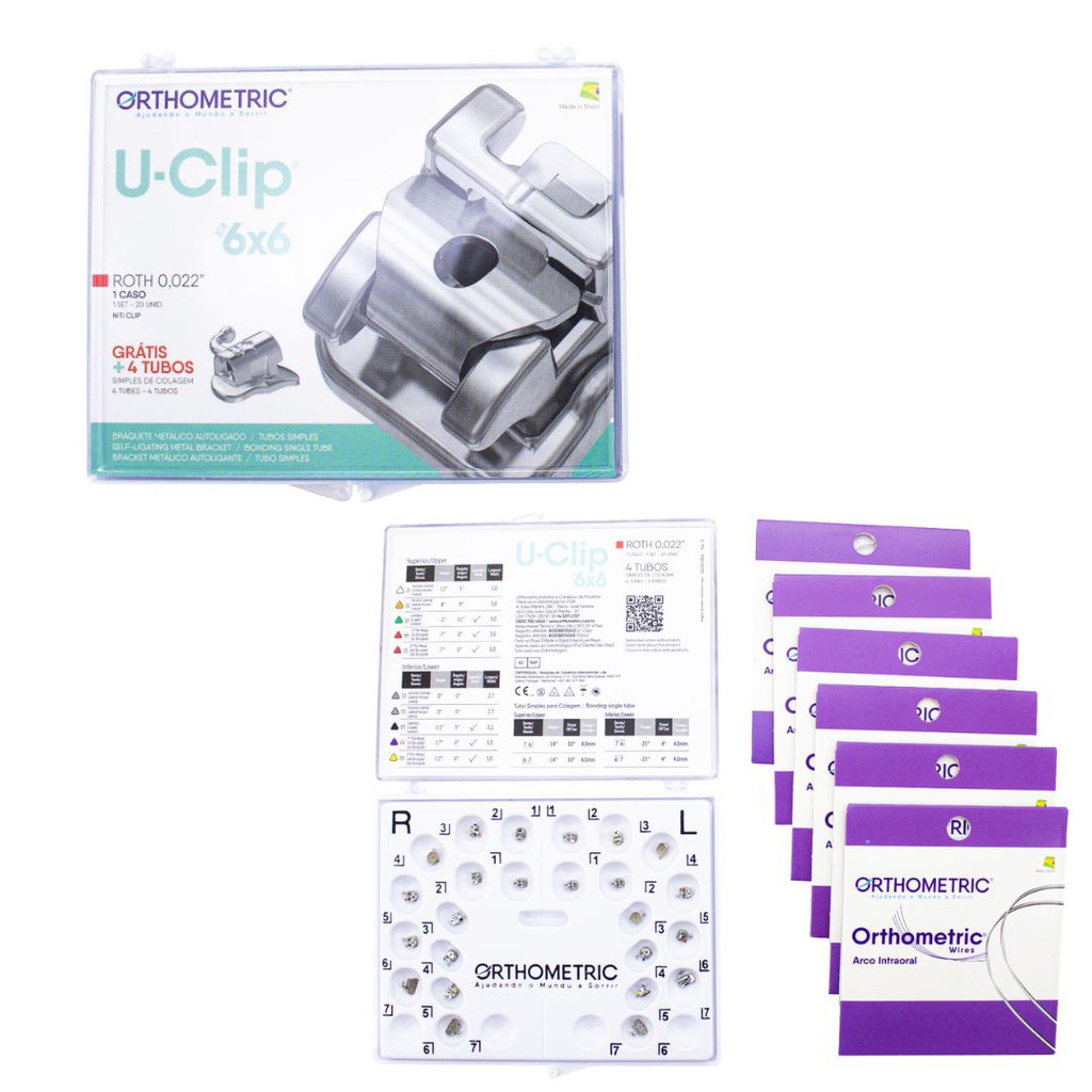 Kit 1 Caso Brackets Autoligado ROTH (B+A+T) SLB U-Clip Orthometric