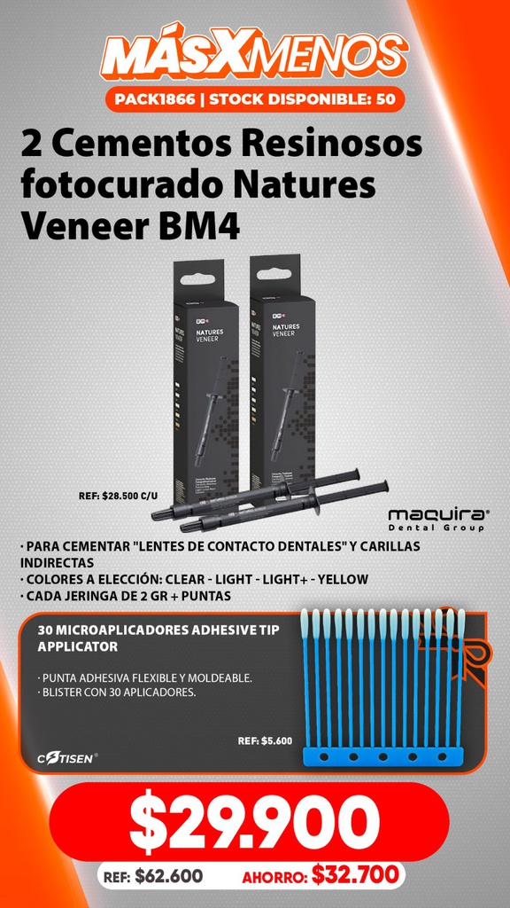 2 Cementos Resinosos fotocurado Natures Veneer BM4 Maquira Group + Regalo