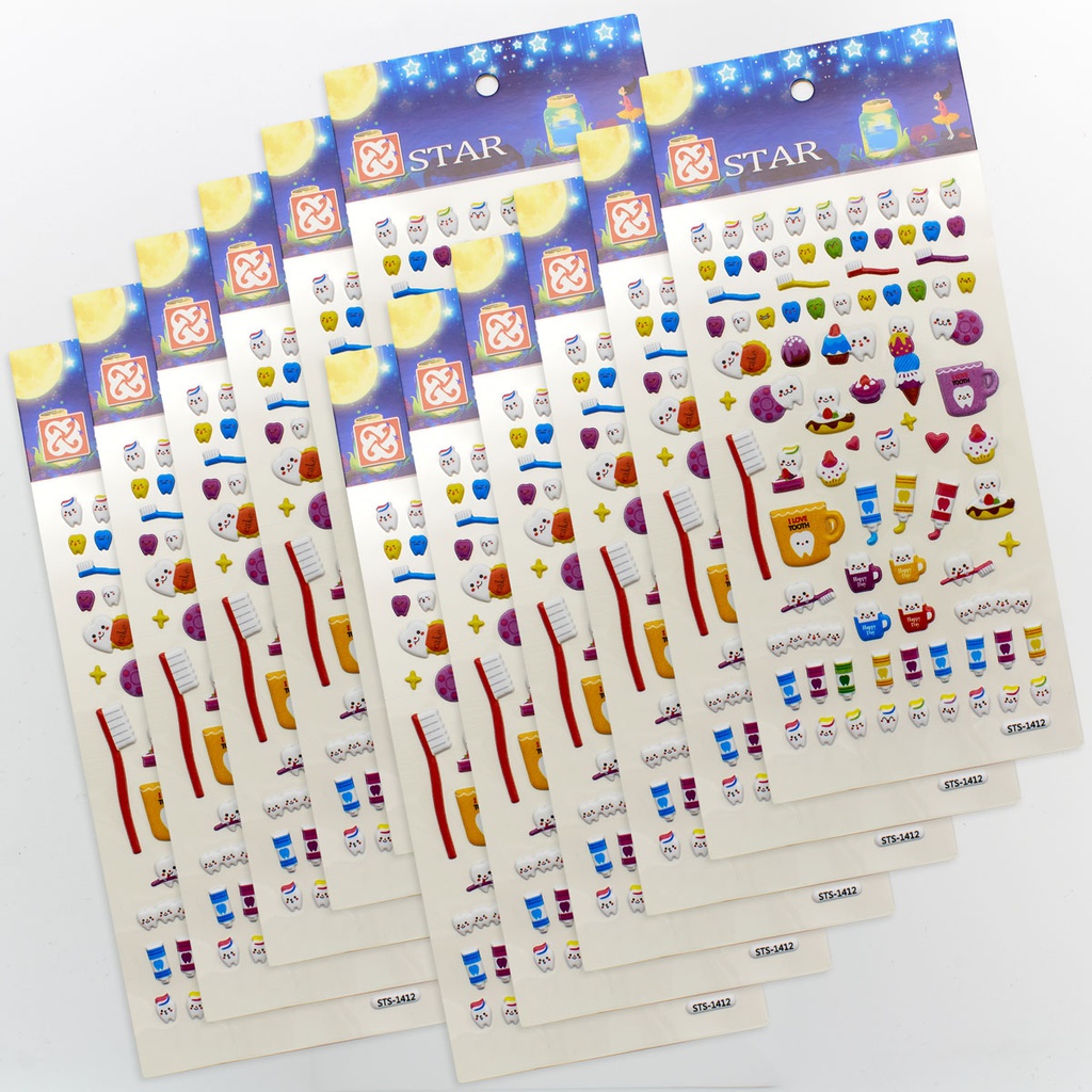 Adhesivos Stickers en relieve Muelita x 10 láminas