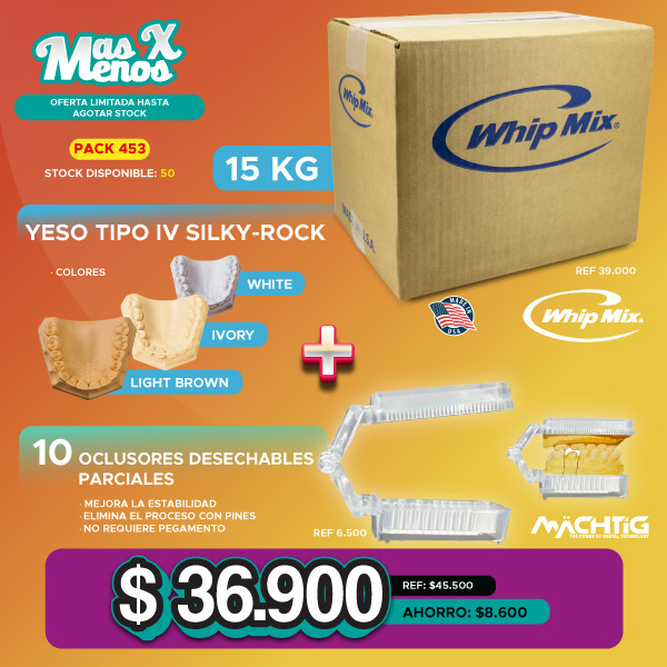 15 kg Yeso Tipo IV Silky-Rock White Whip Mix + 10 Oclusores Desechables parciales Machtig
