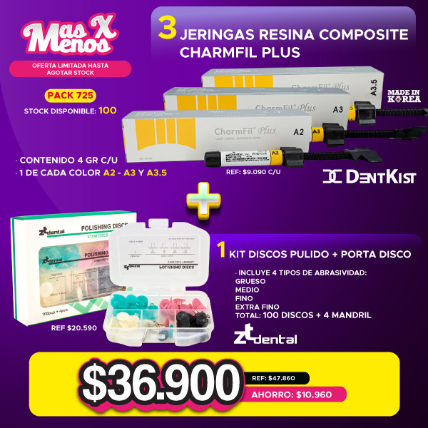 3 Jeringas Resina Composite CharmFil Plus Dentkist+1 Kit Discos Pulido Porta Discos ZT Dental