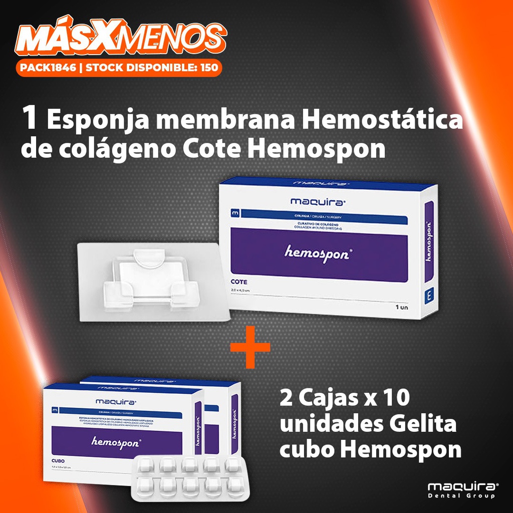 1 Esponja membrana Hemostática Cote Hemospon + 2 Cajas de 10 Esponjas gelita Hemostática Cubo Hemospon Maquira Group