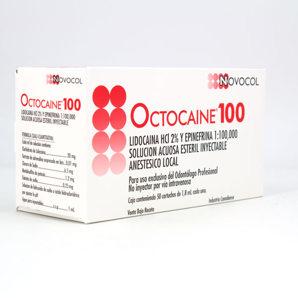 Anestesia Octocaine 100 al 2% con vasoconstrictor Novocol