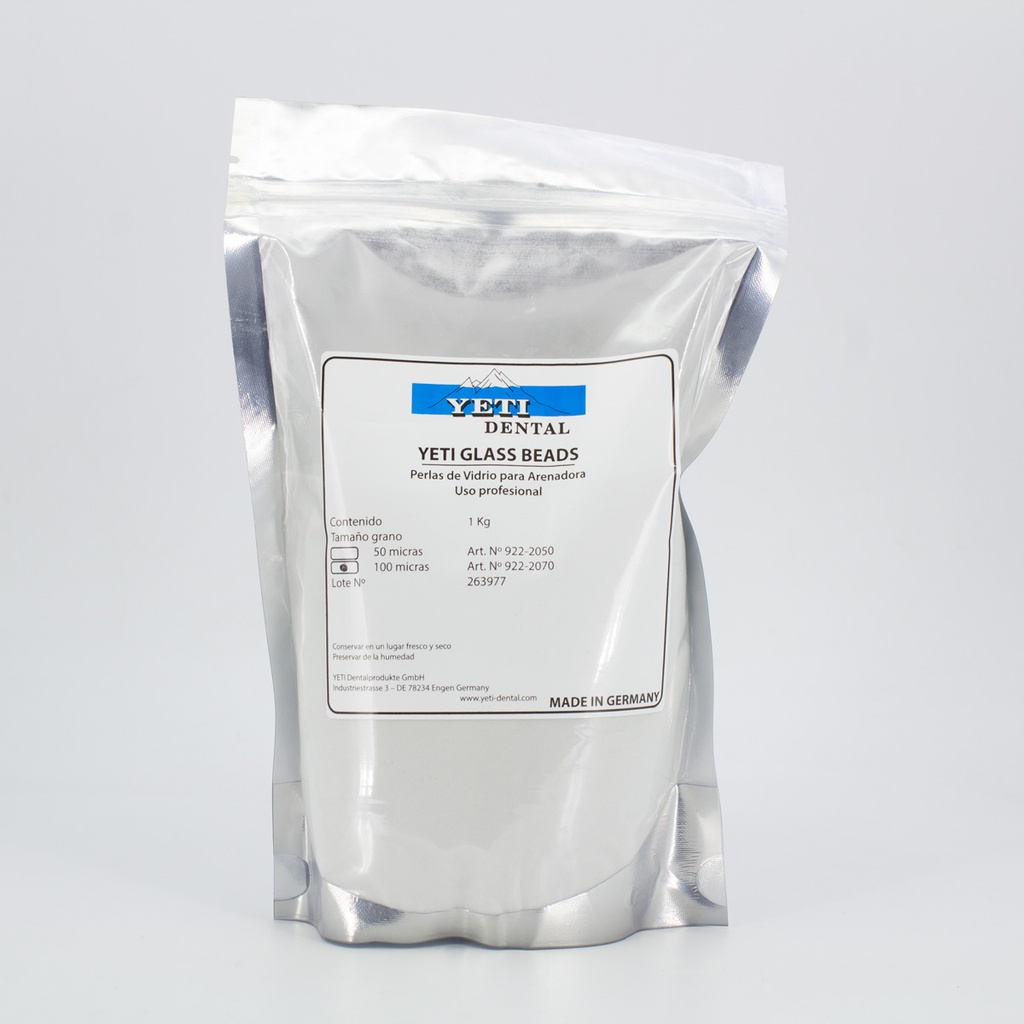 Perlas de vidrio Perla Blast para arenado 1 kg Yeti dental