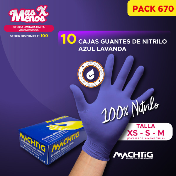 10 Cajas Guantes de Nitrilo Azul Lavanda talla S Machtig