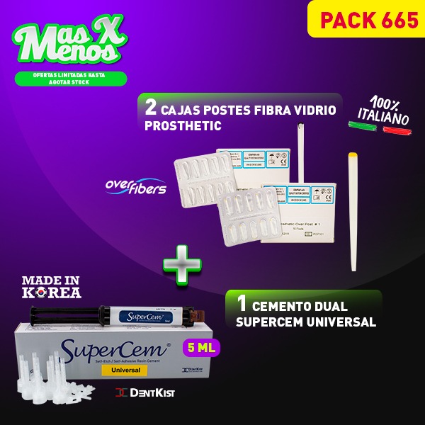 1 Caja Postes Fibra Prosthetic nº0 y n°1 Overfibers+1 Cemento SuperCem Universal Dentkist