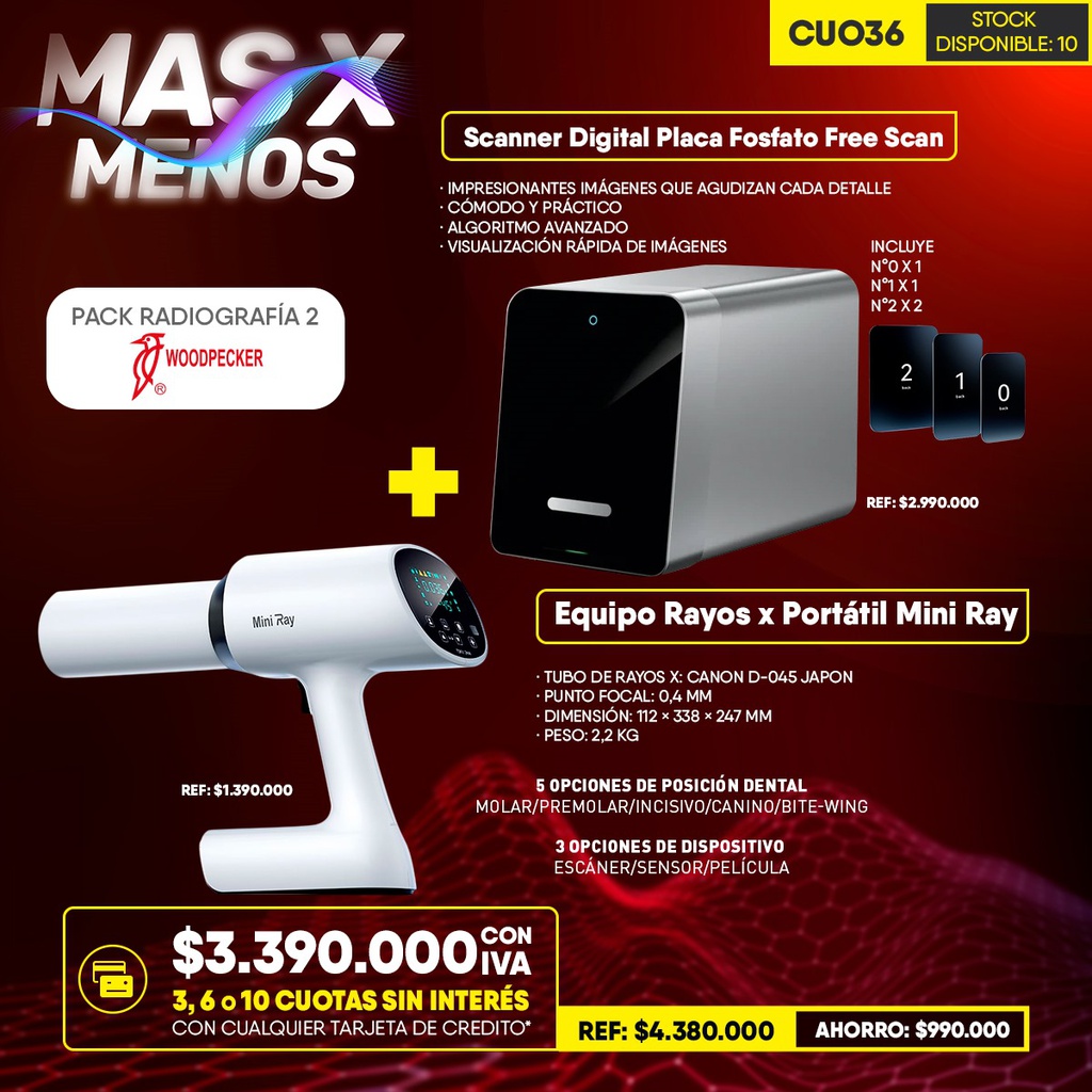 1 Scanner Digital Placa Fosfato Free Scan + 1 Equipo Rayos x Portátil Mini Ray Woodpecker
