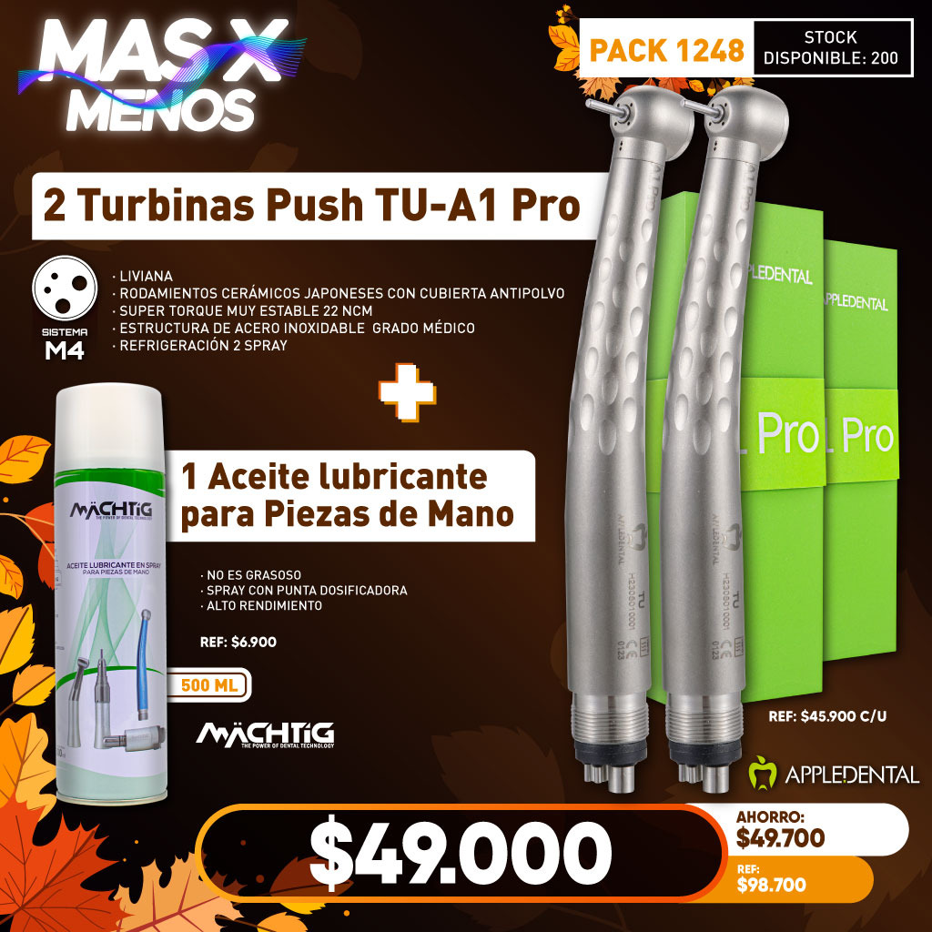 2 Turbinas Push TU-A1 Pro Appledental + 1 Aceite lubricante Machtig