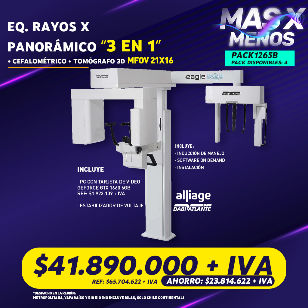 1 Eq. Rayos x Panorámico + Cefalométrico + Tomógrafo 3D MFOV Edge Dabi Atlante Alliage