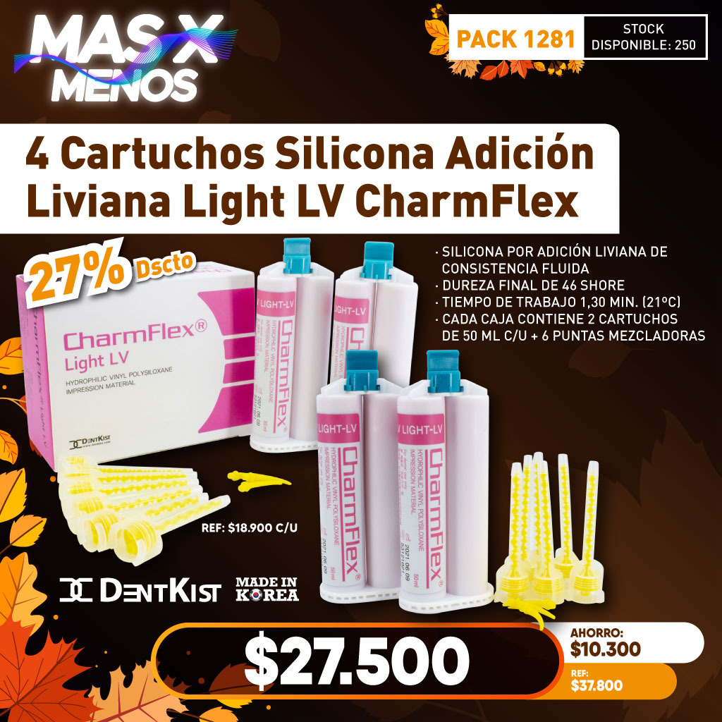 4 Cartuchos Silicona Adición Liviana Light LV CharmFlex Dentkist