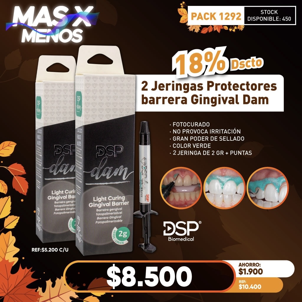 2 Jeringas Protectores barrera Gingival Dam DSP White