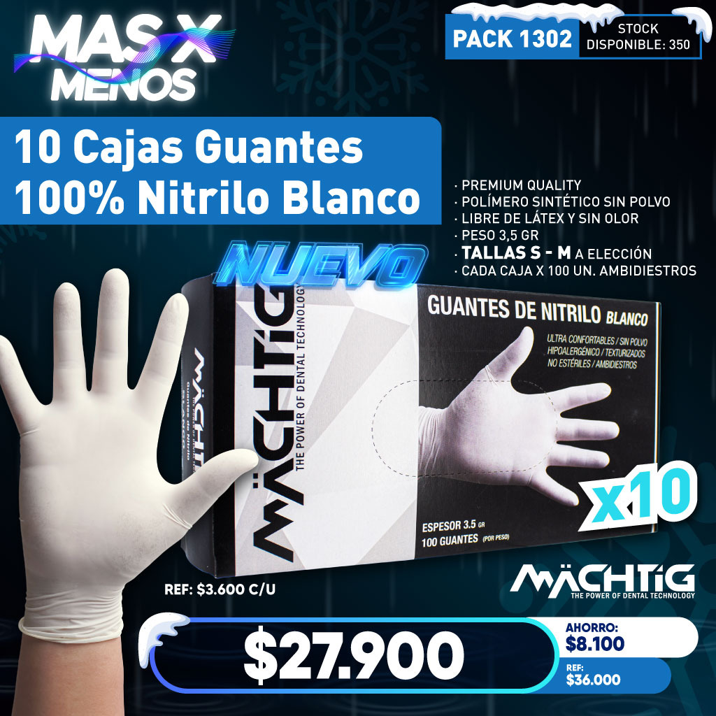 10 Cajas Guantes de Nitrilo Blanco Machtig