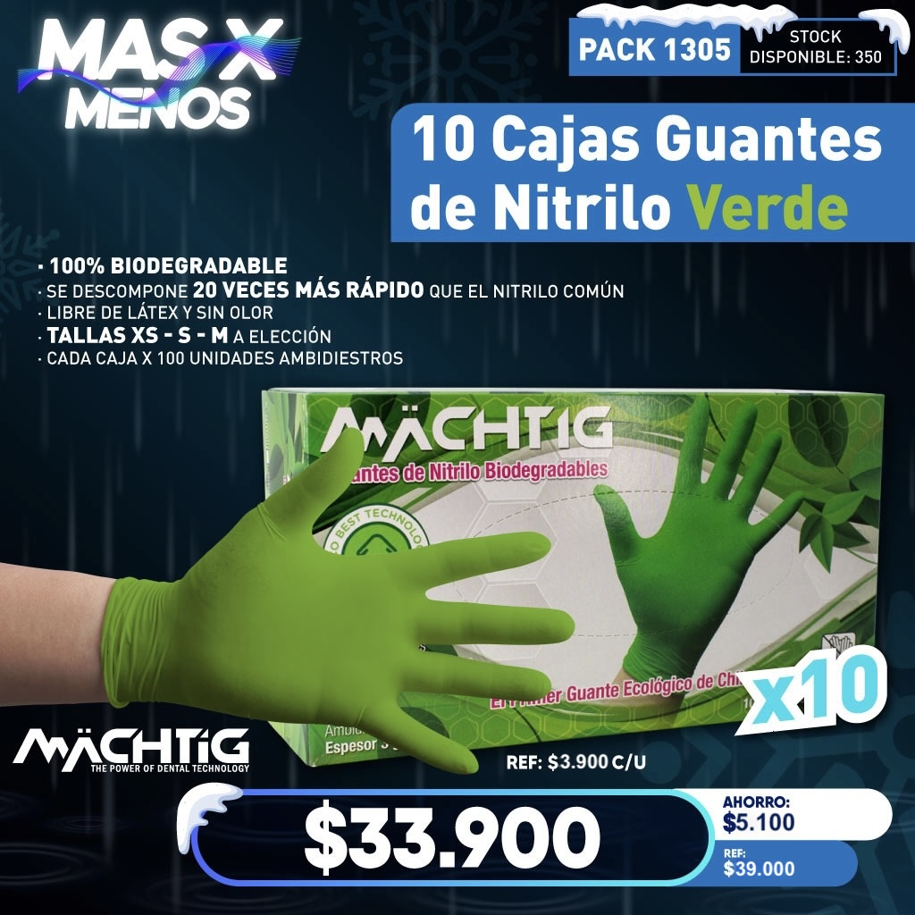 10 Cajas Guantes de Nitrilo Biodegradables Verde Machtig