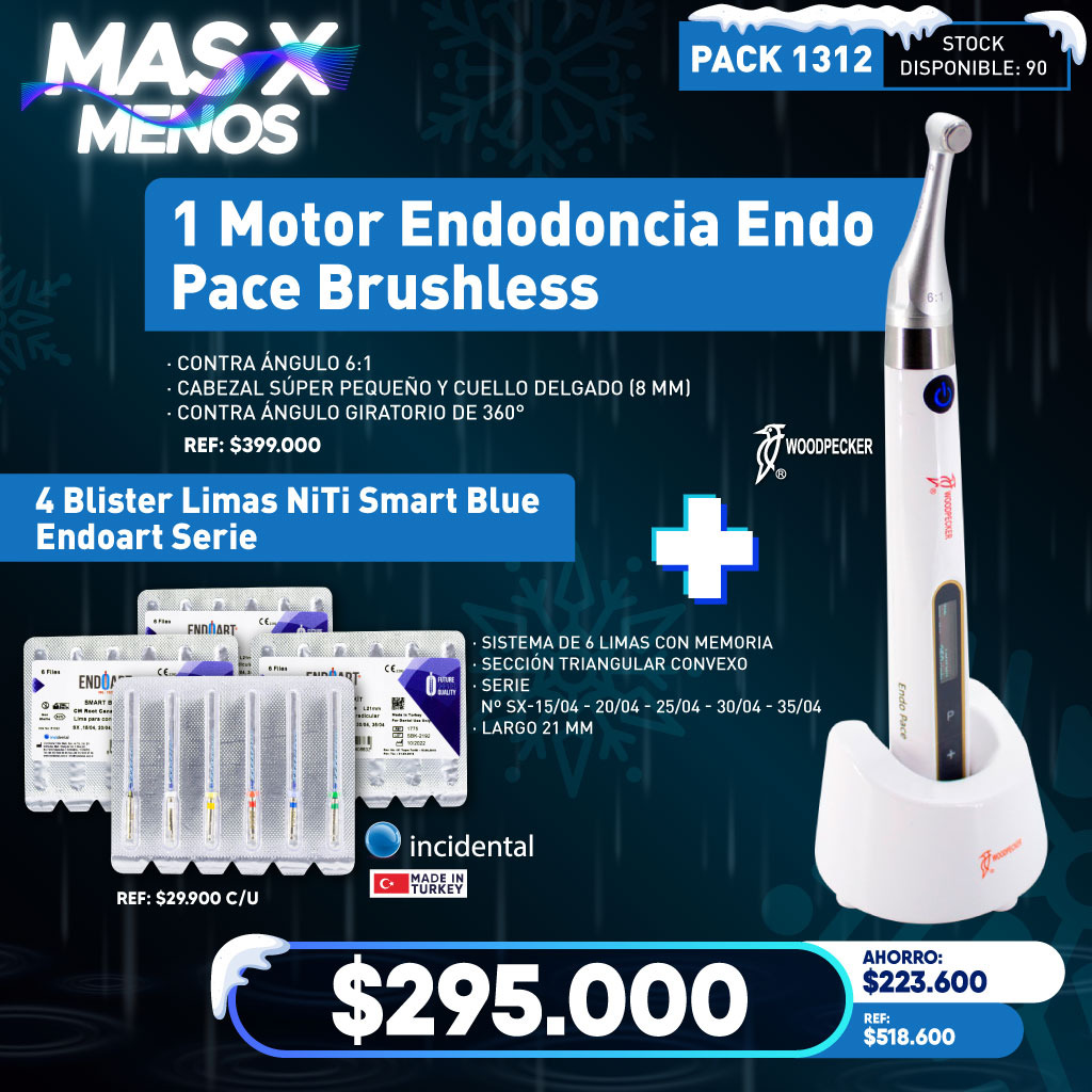 1 Motor Endodoncia Endo Pace Brushless Woodpecker + 4 Blister Limas NiTi Smart Blue Endoart Incidental