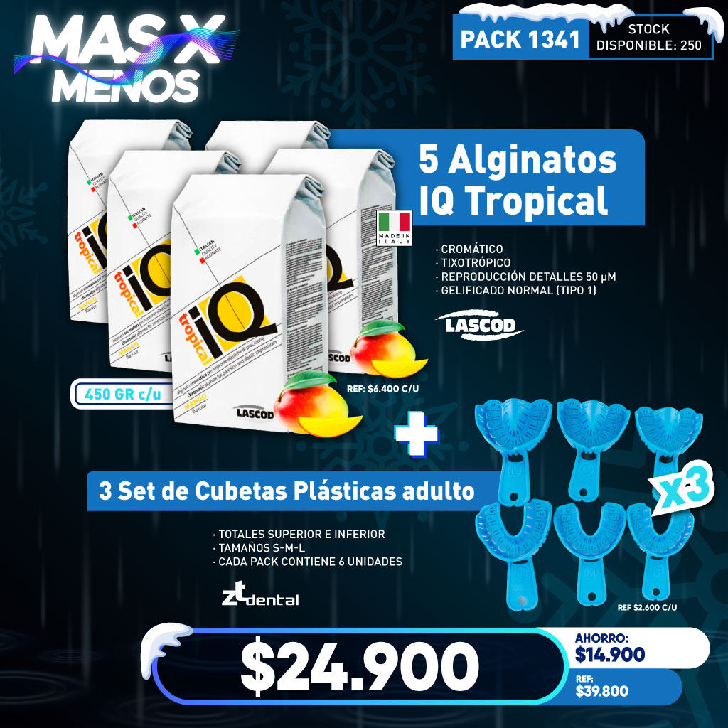 5 Alginatos IQ Tropical Lascod + 3 Set de Cubetas Plásticas adulto ZT Dental